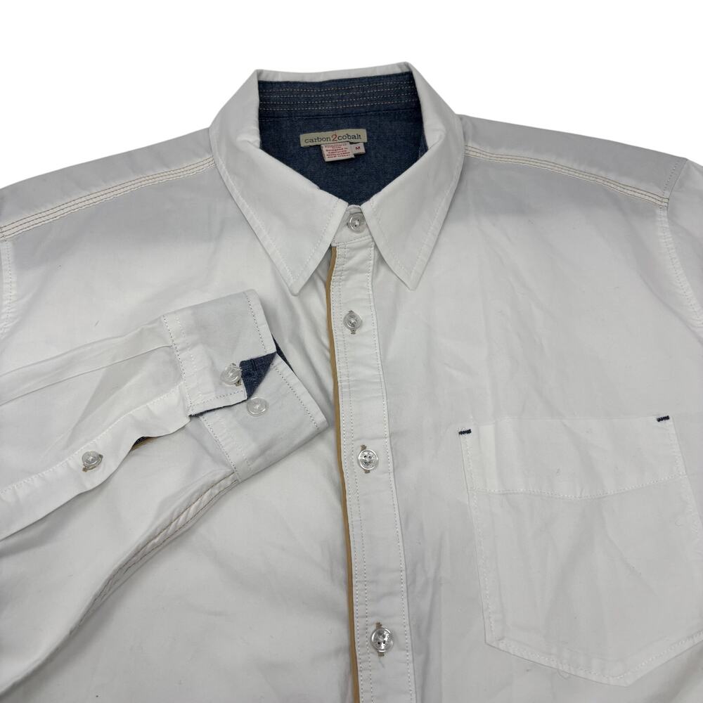 Carbon 2 Cobalt Mens Medium Solid White Long Sleeve Button Up Cotton Shirt